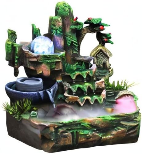 Waterfountain Indoors Tabletop Fountain Indoor Small Rockery Desktop Mountain Waterfall with Fog & LED for Home Office Atomizing Humidifier Small Waterfall Style 2