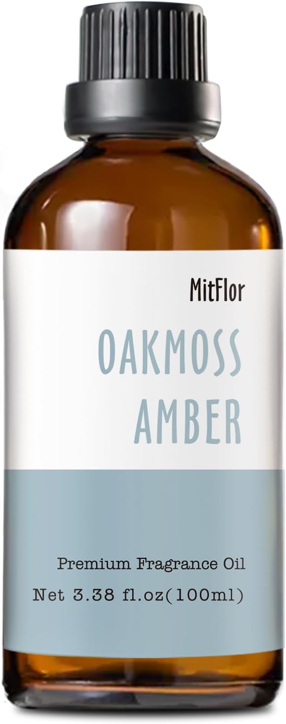Oakmoss Amber Fragrance Oil (3.38 OZ/100ML),MitFlor Single Scented Oil, Premium Grade Fragrance Oil for Soap & Candle Making, Large Size Aromatherapy Oil, Natural Woody Scent for Home Fragrance & DIY MitFlor