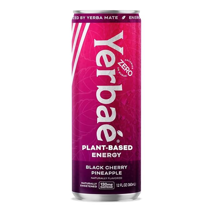 Yerbaé Energy Beverage, Black Cherry Pineapple, 120mg Caffeine. No Sugar/Calories/Carbs, Energized by Yerba Mate, Plant-Based, Healthy Alternative to Sugary Drinks, Pack of 12, 12oz cans - Bloomnest