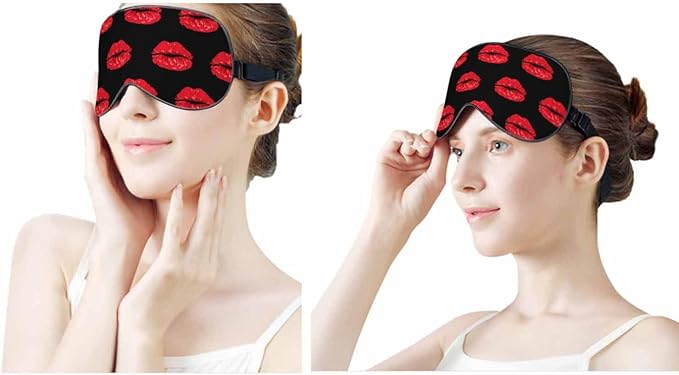 Lips Sleep Eye Mask Kiss Romantic Red Lipstick Love Men Women Sleep Mask with Adjustable Strap Eye Cover Eye Shade for Travel, Nap,Meditation - Bloomnest