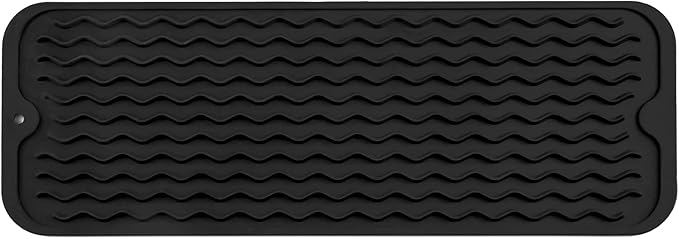 Silicone Dish Drying Mat for Multiple Usage,Easy clean,Eco-friendly,Heat-resistant Silicone Mat for Kitchen Counter,Sink,Bar,Bottle,or Cup Black M 17 inches x 6 inches - Bloomnest