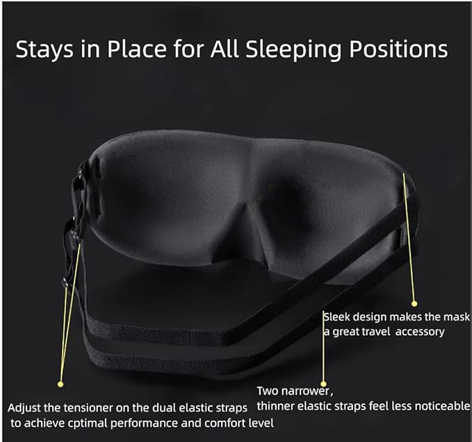 ALASKA BEAR Sleep Mask 2 Straps, Deep Concave Molded Foam Mask with Convex Eye Cups and Light Blocking Nose Contour, Two Adjustable Elastic Bands Stay on Head w/o Slipping, Black - Bloomnest