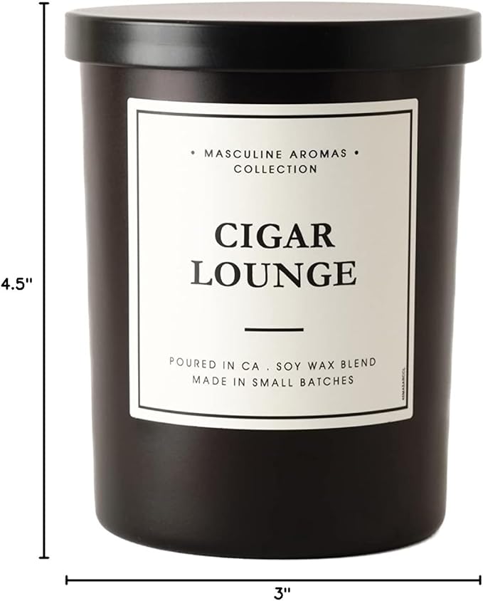 | Masculine Aromas | Small Batch | Soy Wax | 40 Hours | Scented Black Candles with Natural Essential Oils | Vegan (Cigar Lounge) - Bloomnest