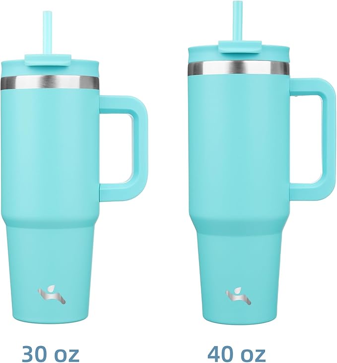 30 oz Tumbler with Handle and 2 Straws,2 in 1 Lid Insulated Water Bottle Stainless Steel Travel Coffee Mug,Turquoise - Bloomnest