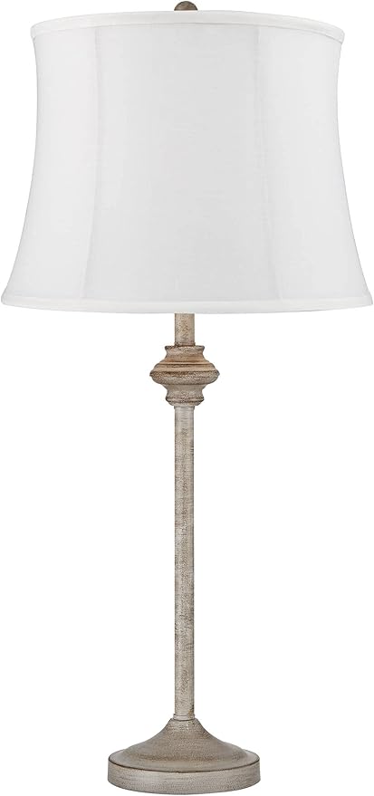 360 Lighting Lynn Country Cottage Rustic Buffet Table Lamps 26 3/4" Tall Skinny Set of 2 Light Beige Wood White Fabric Softback Drum Shade for Living Room House Home Dining Office Entryway Family - Bloomnest