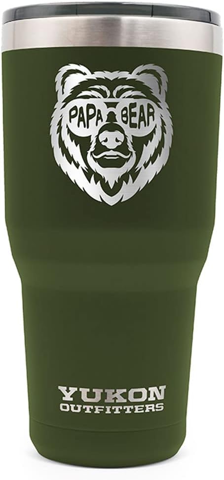 Yukon Outfitters Freedom High Grade 18/8 Corrosion-Resistant Stainless Steel Double Wall Vacuum Insulated Tumbler (30oz / 890ml) - 7.85" H x 3.9" Top Dia. / 2.9" Bottom dia., Papa Bear - Olive Drab - Bloomnest