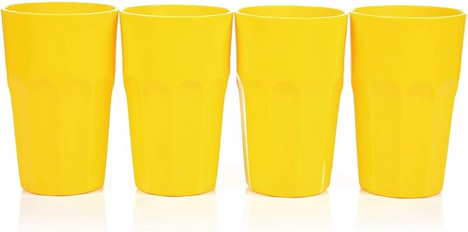 Mintra Home Unbreakable Drinking Cups and Tumblers 4PK - Shatterproof, BPA Free, Reusable, Party Cups, BBQ, Colorful Set, indoors and outdoors (Yellow, Large - 15oz) - Bloomnest