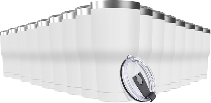 30oz Stainless Steel Travel Mug with Lid, 16 Pack Double Wall Vacuum Insulated Bulk Tumbler, Powder Coated Coffee Cup Suitable for Vehicle Cup Holders (White) - Bloomnest