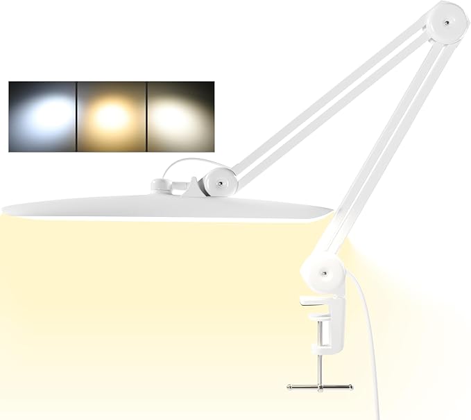 3000 Lumens Adjustable LED Desk Lamp & Task Lamp - Bright, Dimmable Lighting for Office, Crafts, Nails &Salon Hobbies with Clamp (CCT, White) - Bloomnest