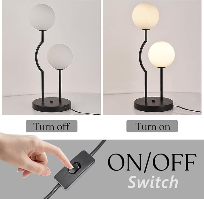 Black Mid Century Globe Table Lamp Industrial Retro 2 Lights Orb Desk Lamp with White Glass Globe Bedside Reading Light for Bedroom Living Room Study Room - Bloomnest