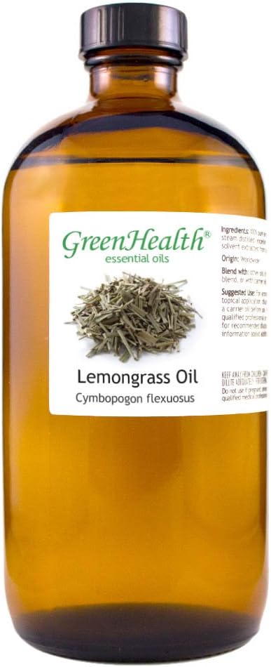GreenHealth Lemongrass Essential Oil – 16 fl oz (473 ml) – 100% Pure & Uncut | Amber Glass Bottle for Aromatherapy, Cleaning, Candle Making & DIY Use - Bloomnest
