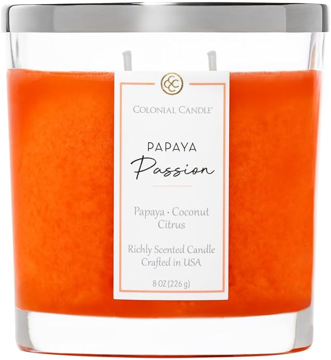 Colonial Candle Papaya Passion Scented Candle Jar, Highly Fragranced Candles for Home Scented, Mottled Wax Candle, 2 Wick, 8 oz - Made in The USA - Bloomnest