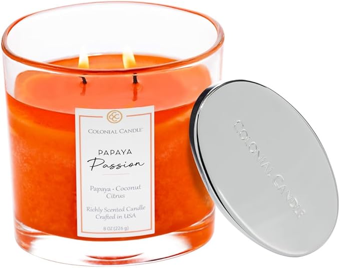 Colonial Candle Papaya Passion Scented Candle Jar, Highly Fragranced Candles for Home Scented, Mottled Wax Candle, 2 Wick, 8 oz - Made in The USA - Bloomnest
