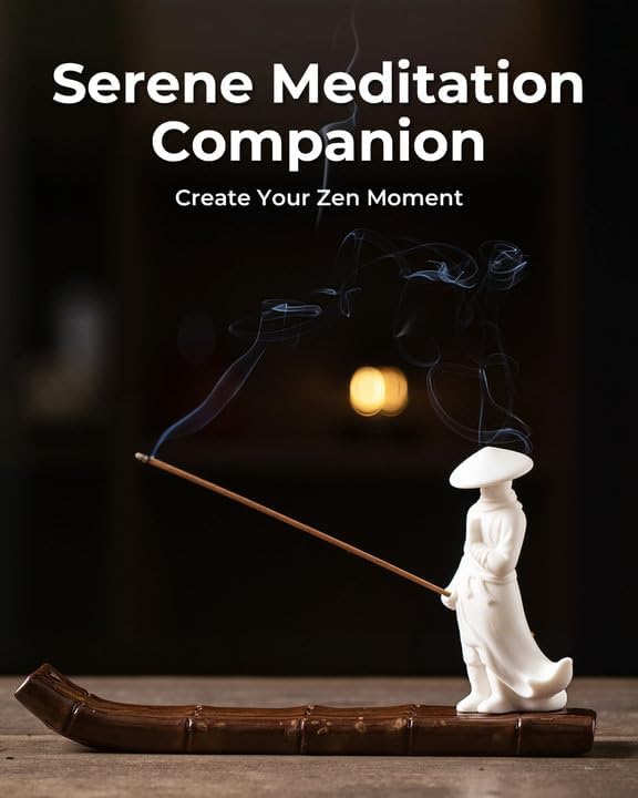 Ceramic Incense Stick Holder with Ash Catcher - Kung Fu Samurai on Bamboo Raft, Chinese & Japanese Home Decor for Meditation, Spa, Yoga - Bloomnest