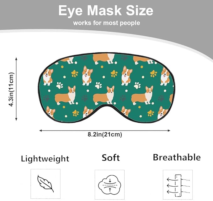 Funny Dog Sleep Mask Eye Mask Corgi Cute Puppies Cartoon Pet Animal Green Sleep Mask Light Blocking Adjustable Smooth Soft Eye Masks for Women Deep Rest Travel - Bloomnest