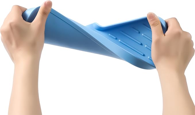 Silicone Bathroom Soap Dishes with Drain Spout-Bathroom and Kitchen Sink Organizer,Sponge Holder,Dish Soap Tray,Perfect for Dispenser,Scrubber,Bottle on Sink or Counter-Light Blue 12"×4" - Bloomnest