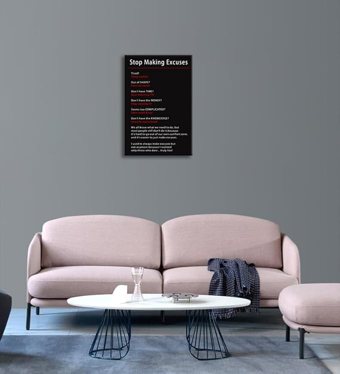 Inspirational Canvas Wall Art Stop Making Excuses Posters Painting Office Decor Prints Artwork Motivational Entrepreneur Quotes Picture Living Room Gym Wall Decor Framed Ready to Hang[12''W x 18''H] - Bloomnest