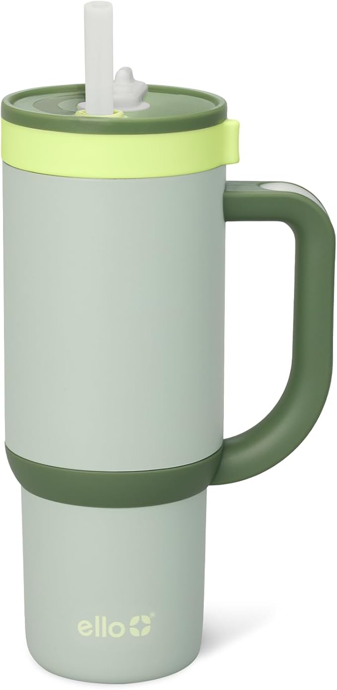Ello Oasis 18oz Stainless Steel Kids Tumbler with Handle & Retracting Straw, 100% Leakproof, Double-Wall Vacuum Insulated, Kids Water Bottle for School, BPA Free, Dishwasher Safe, Avocado - Bloomnest