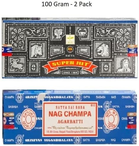 Satya Nag Champa and Superhit 100 gram Incense Sticks for Positivity, Meditation, Relaxation, Yoga, Healing Giftbrit