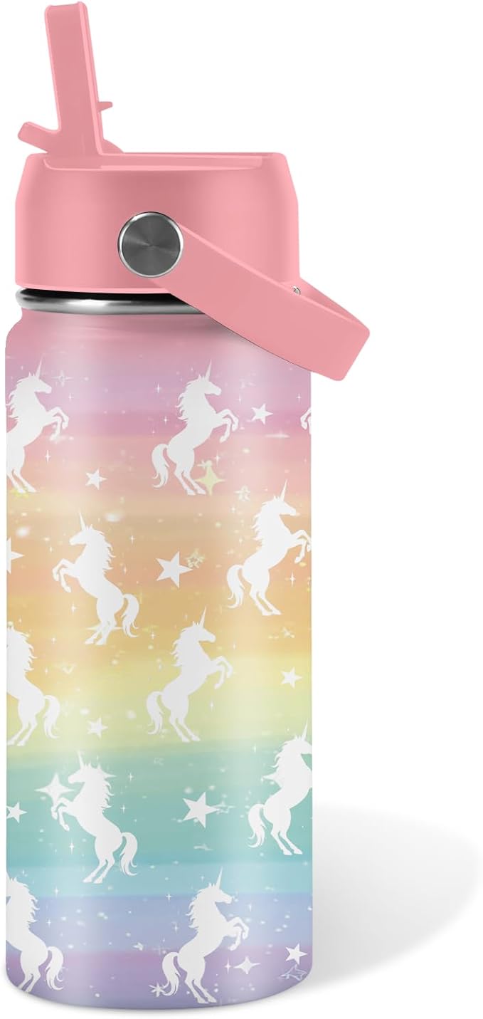 Unicorn Gifts 16 oz Water Bottle with Straw Lid, Stainless Steel Insulated Tumbler, Leak Proof, BPA - Free, Cute Rainbow Unicorn Pattern Mug for Birthday, Christmas, Daily Use, Travel (1pc) - Bloomnest