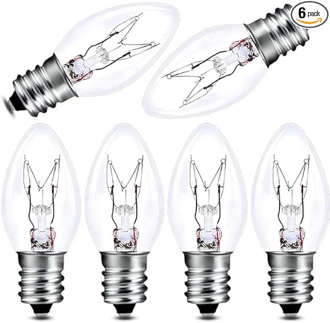 C7 15W E12 Bulbs, Replacement Bulb for Himalayan Salt Lamps/Night Lights,Dimmable 2200K Clear,120V Incandescent Candle Bulbs (6-Pack) - Bloomnest