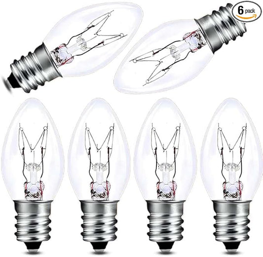 C7 15W E12 Bulbs, Replacement Bulb for Himalayan Salt Lamps/Night Lights,Dimmable 2200K Clear,120V Incandescent Candle Bulbs (6-Pack) - Bloomnest