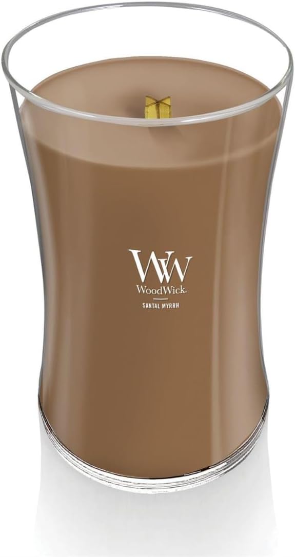 WoodWick Large Hourglass Candle Santal Myrrh - Premium Soy Blend Wax Pluswick Innovation Wood Wick Made in USA - Bloomnest