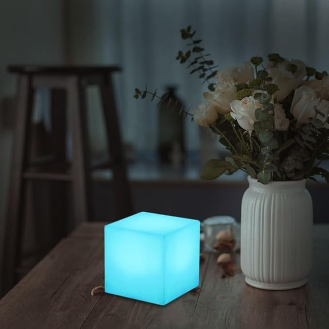 Mr.Go 4-inch Dimmable LED Night Light Mood Lamp for Kids and Adults - 16 RGB Colors - 8 Level Dimming - 4 Lighting Effect - Rechargeable - Remote Control - Decorative, Fun & Safe - White Finish Cube - Bloomnest