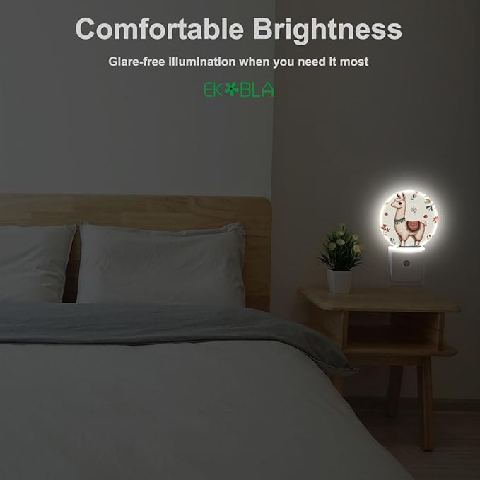 EKOBLA Cute Llama Led Night Light Alpaca Animal and Cactus Dusk to Dawn Plug-in Nightlights Auto Sensor for Home Indoor Bathroom Hallway Kitchen - Bloomnest