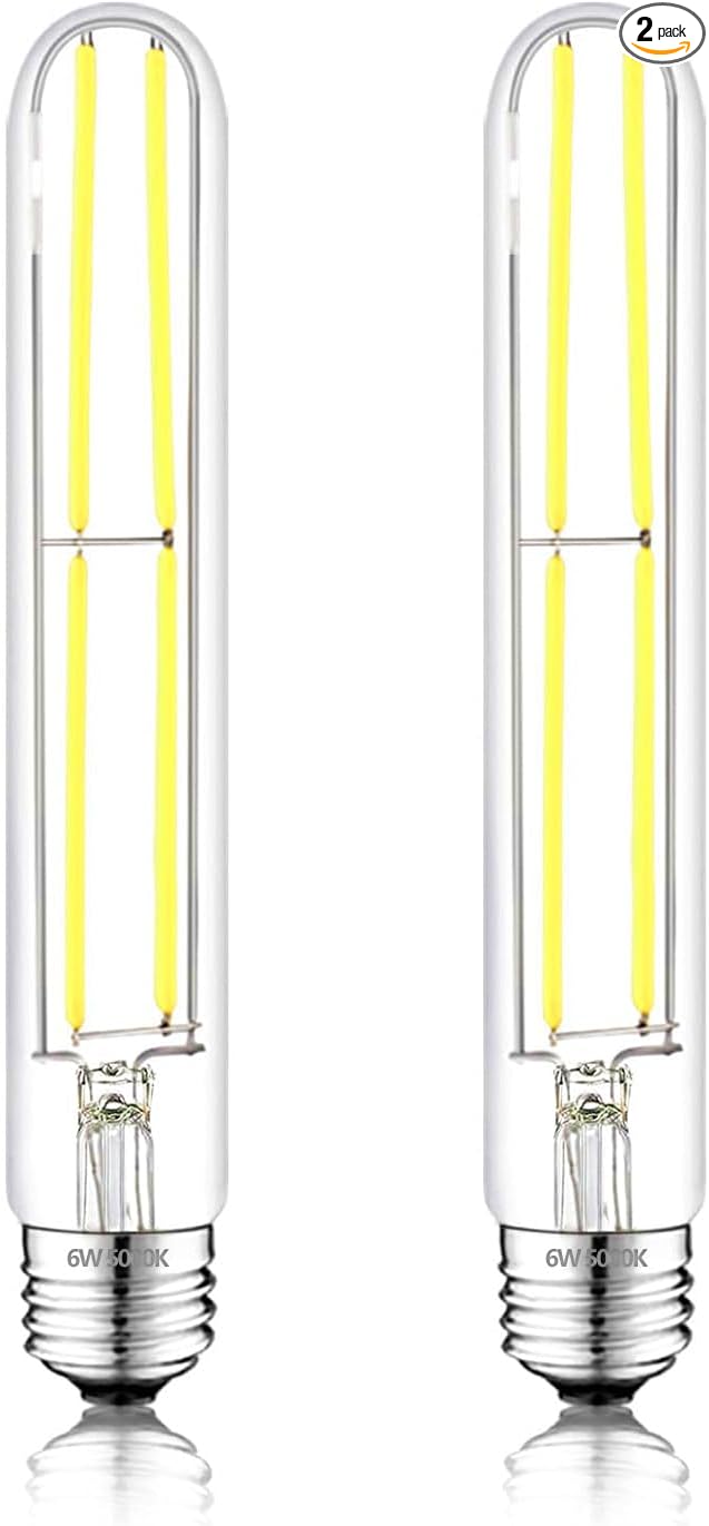 7.3 Inch E26 Led Bulb 6W Dimmable, 5000K Daylight Edison Bulbs 800LM, Equal 80 Watt Tubular T10 T9 Long Clear Glass Light Bulb for Pendant Pipe Wall Sconces Chandeliers - 2Pack - Bloomnest