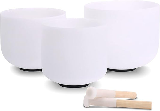 7inch 8inch 9inch Crystal singing bowls set sound bowl for healing Mindfulness, Meditation, Yoga, Spiritual and Body Healing Chakra Bowl (7C+8F+9G, 7 inch +8 inch + 9inch)
