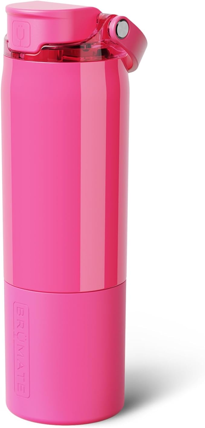 BrüMate Rise 25oz Water Bottle With 100% Leakproof Covered Silicone Straw | Insulated Stainless Steel Water Bottle | Cup-Holder Friendly | Fast Flow | Soft Sip Silicone Spout | BPA-Free (Neon Pink) Br%C3%BCMate