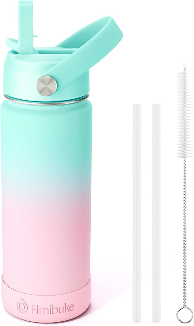 Fimibuke Kids Insulated Water Bottle - 18oz BPA-FREE 18/8 Stainless Steel Kid Cup with Straw Travel Tumbler Leak Proof Double Wall Vacuum Toddler Water Bottle for School Boys Girls (1 Pack,Bubble Gum) - Bloomnest