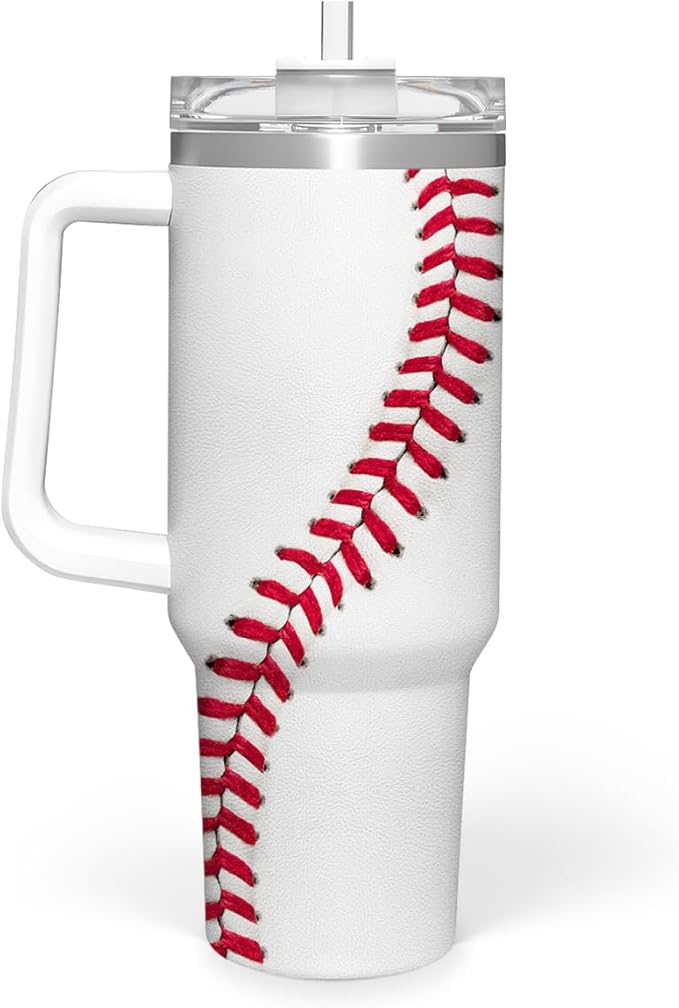 SANDJEST Baseball Tumbler with Handle 40oz, Insulated Stainless Steel Cup with Lid & Straw, Gifts for Men, Boys, Players, Coaches, Sports Lovers, Christmas, Birthday - Bloomnest