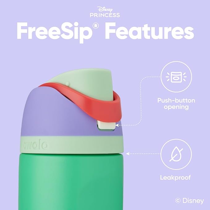 Owala Disney Princess FreeSip Insulated Stainless Steel Water Bottle with Straw for Sports and Travel, BPA-Free Sports Water Bottle, 24 oz, Ariel Owala