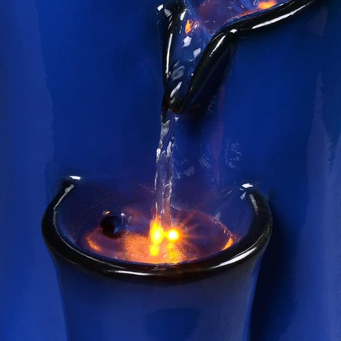 Indoor Water Fountain Imitation Ceramics Appearance Tabletop Relaxation Desktop Waterfall w/ 3 Reflective led, 9.8 Inch Tall (Blue) - Bloomnest