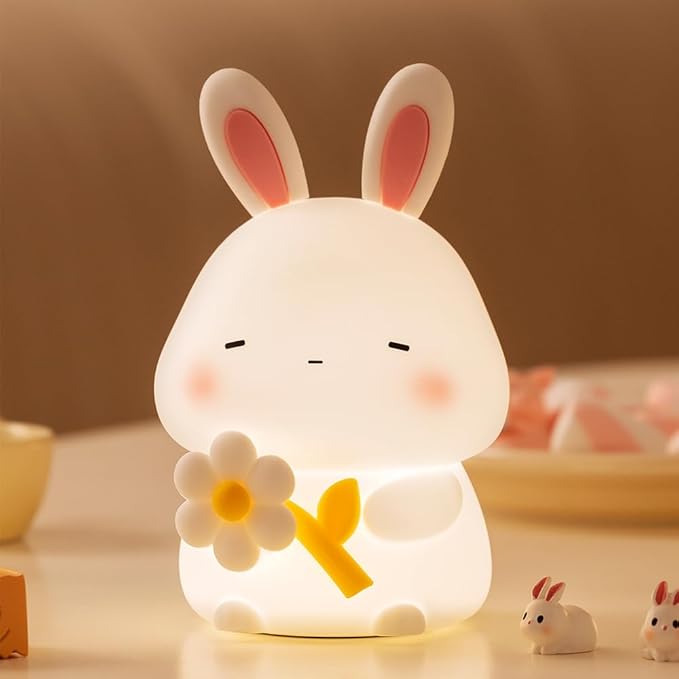 Bunny Night Light for Kids, Cute Rabbit Soft Silicone Lamp, Baby Nursery Nightlight, Touch Dimmable, 1200mah Battery, Kawaii Stuff Home Decor, Christmas Holiday Gift for Girl,Boy,Toddler - Bloomnest