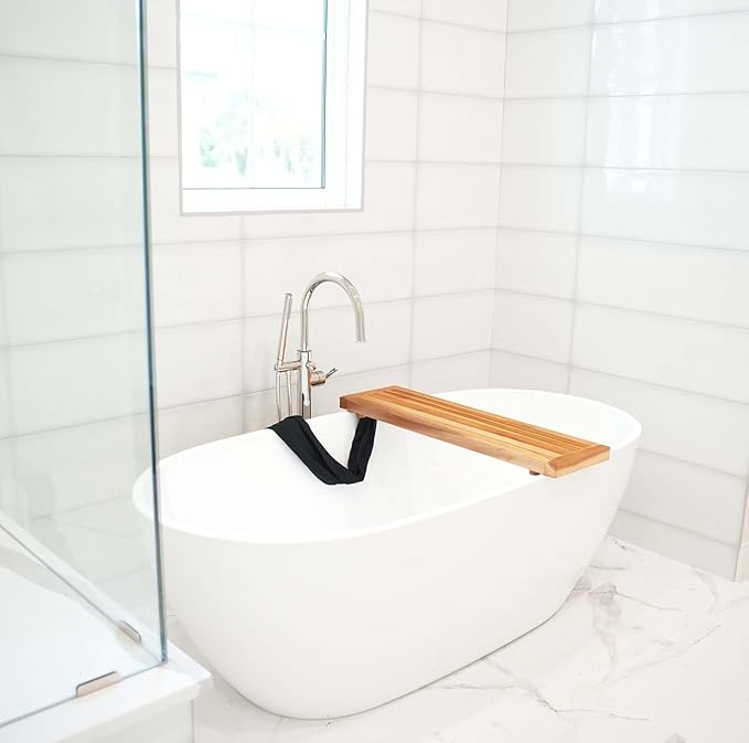 EcoDecors, 34 inch, Bath Tray for Tub, Bath Tub Tray Wood, Bathtub Table, Caddy for Bathtub in Natural Teak - Bloomnest