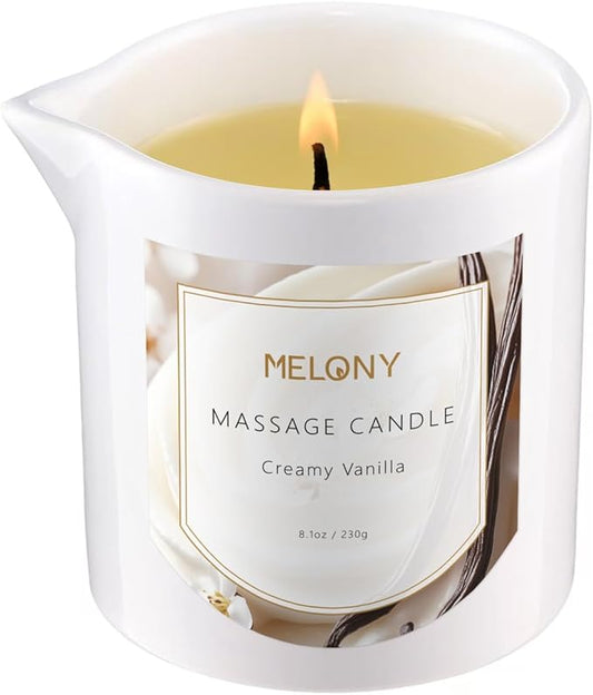 MELONY Luxury Massage Candle - Moisturising, Body Oil Candles for Muscle Relaxation, 8.1OZ (Creamy Vanilla) - Bloomnest