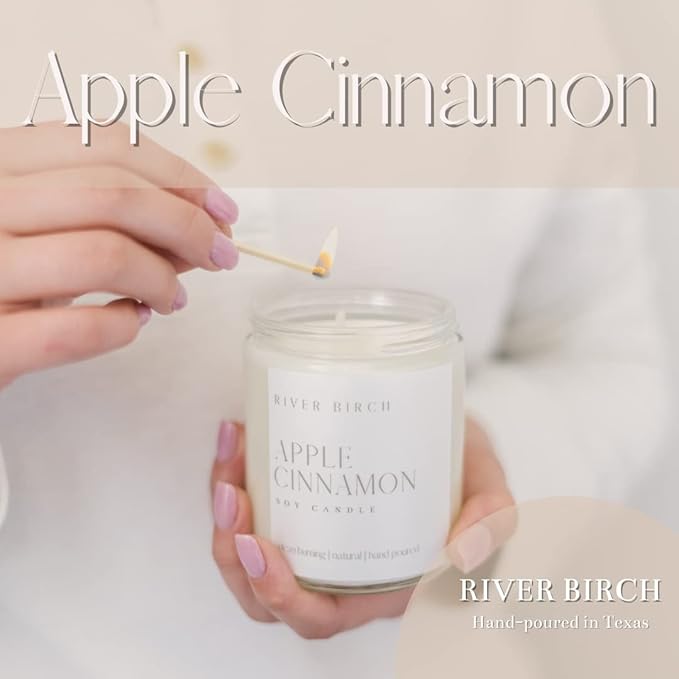 River Birch Candles Apple Cinnamon Scented Candle | Premium, All-Natural, Non-Toxic, Soy Candles | 8.5oz 40 Hr Burn Time | Cozy Relaxing Gifts for Home - Bloomnest