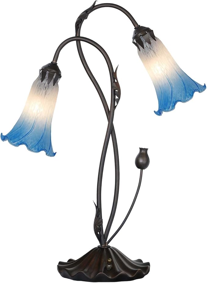 Bieye L10853 Lily Flower Blown Glass Accent Table Lamp for Living Room Bedroom Decoration (2-Light, Blue) - Bloomnest