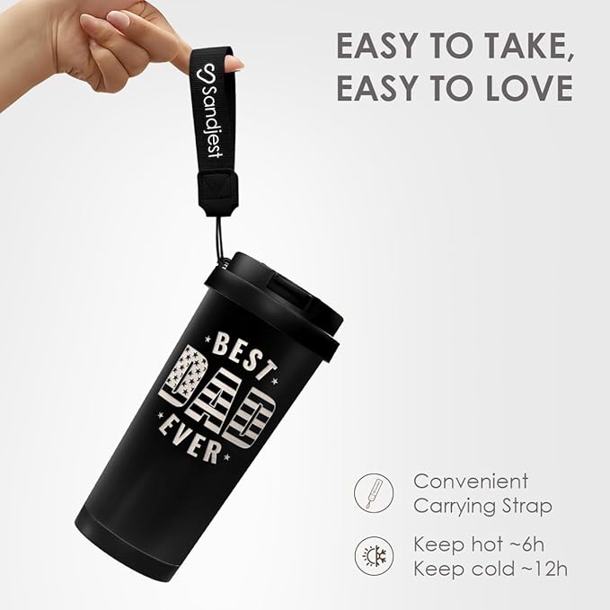 Dad Tumbler from Daughter- Stainless Steel 2-in-1 Lid Coffee Tumbler 18 oz, Best Dad Ever Insulated Travel Mug Gift for Men Husband Dad, Birthday Christmas 4th of July (American Flag) - Bloomnest