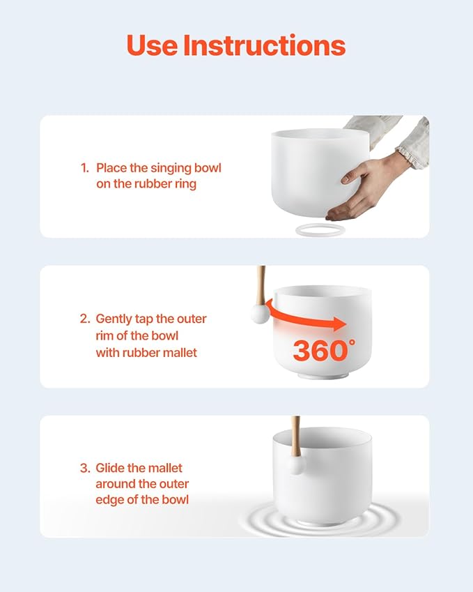 VEVOR 2PCS Crystal Singing Bowls, 8-inch and 10-inch A & F Note Singing Bowls, Frosted Quartz Singing Bowl with 10" Carrying Bag, 1 Rubber Mallet and 2 O-Rings, Ideal for Meditation Yoga Sound Healing - Bloomnest