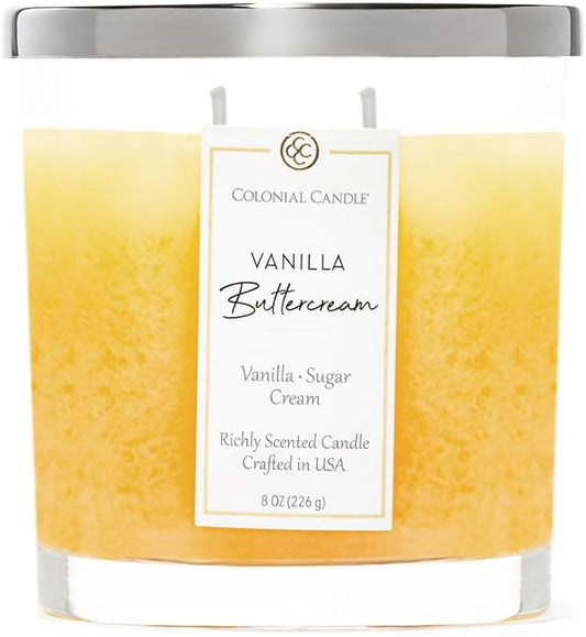 Colonial Candle Vanilla Buttercream Scented Candle Jar, Highly Fragranced Candles for Home Scented, Mottled Wax Candle, 2 Wick, 8 oz - Made in The USA - Bloomnest