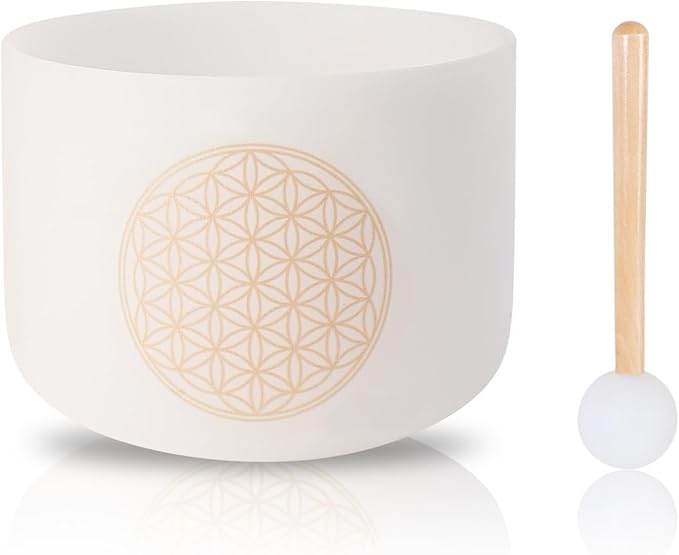 Singing Bowls 528hz C Note 8-Inch Flower Of Life Crystal Singing Bowl With A Free Mallet And O-Ring For Sound Healing, Meditation, Yoga, And Sound Baths