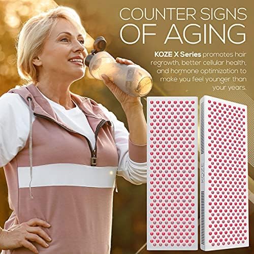KOZE Red Light Therapy for Body 1500 watt - 300 Dual LEDs 660 & 850nm Red & Near Infrared NIR Light Therapy Device, Flicker Free No EMF, Clinical Grade Anti-Aging, Workout Recovery - X Series