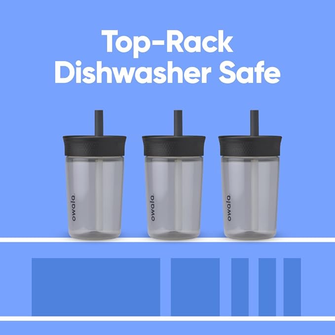Owala Kids BPA-Free Plastic Tumbler with Spill Resistant Flexible Straw, Easy to Clean, Kids Water Bottle, Great for Travel, Dishwasher Safe, 15 Oz, Black and Gray (Skate Park) - Bloomnest