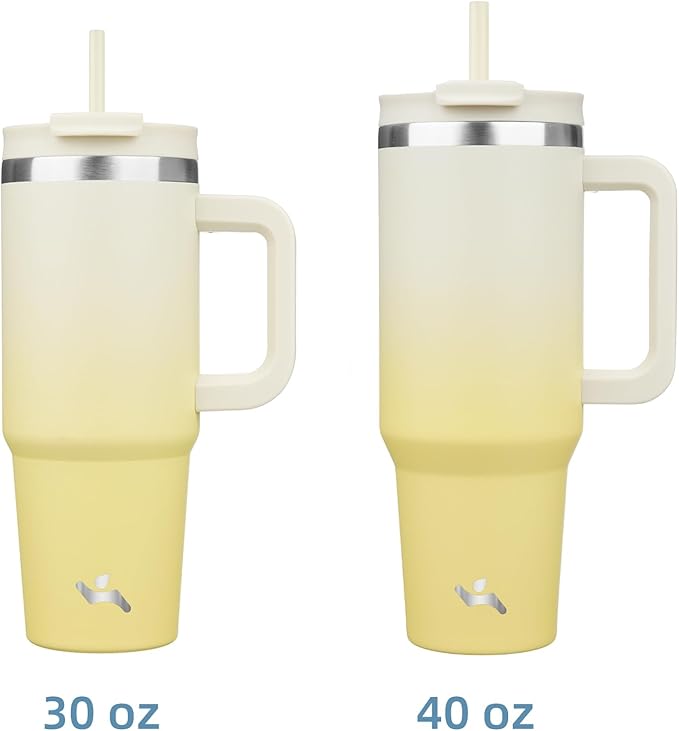 30 oz Tumbler with Handle and 2 Straws,2 in 1 Lid Insulated Water Bottle Stainless Steel Travel Coffee Mug,Lemon - Bloomnest