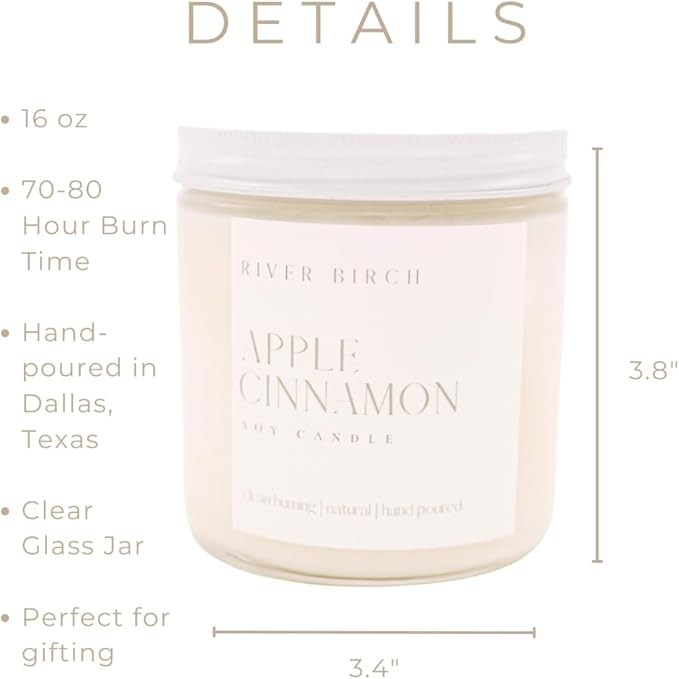 River Birch Candles Apple Cinnamon Scented Candle | Premium, All-Natural, Non-Toxic, Soy Candles | 16oz 90 Hr Burn Time | Cozy Relaxing Gifts for Home - Bloomnest