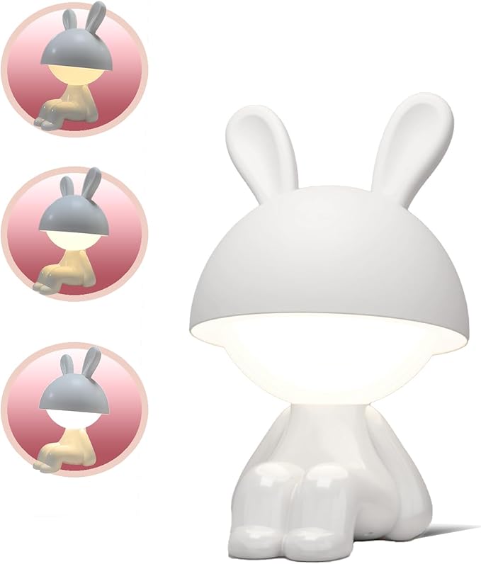 Night Light | Mini Desk Lamp | Table Lamps for Night Stands LED Cute Bunny 3 Level Dimmable Touch Light with Rechargeable Battery for Bedside Living Room Home Decor Christmas Gifts(White) - Bloomnest